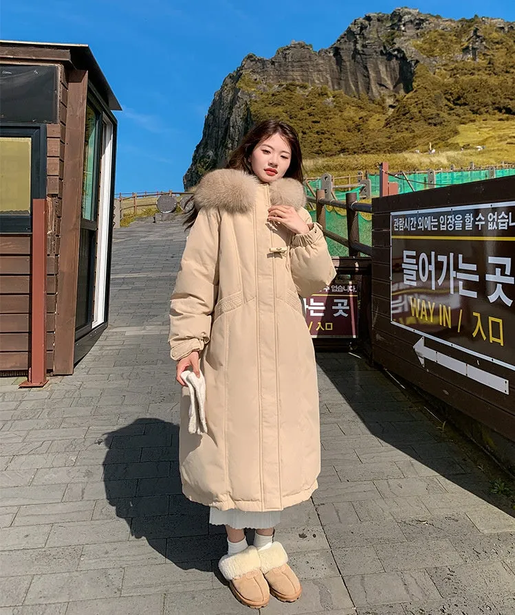 Thickened Hooded Puffer Jacket with Elastic Band Cuff and Toggle Button