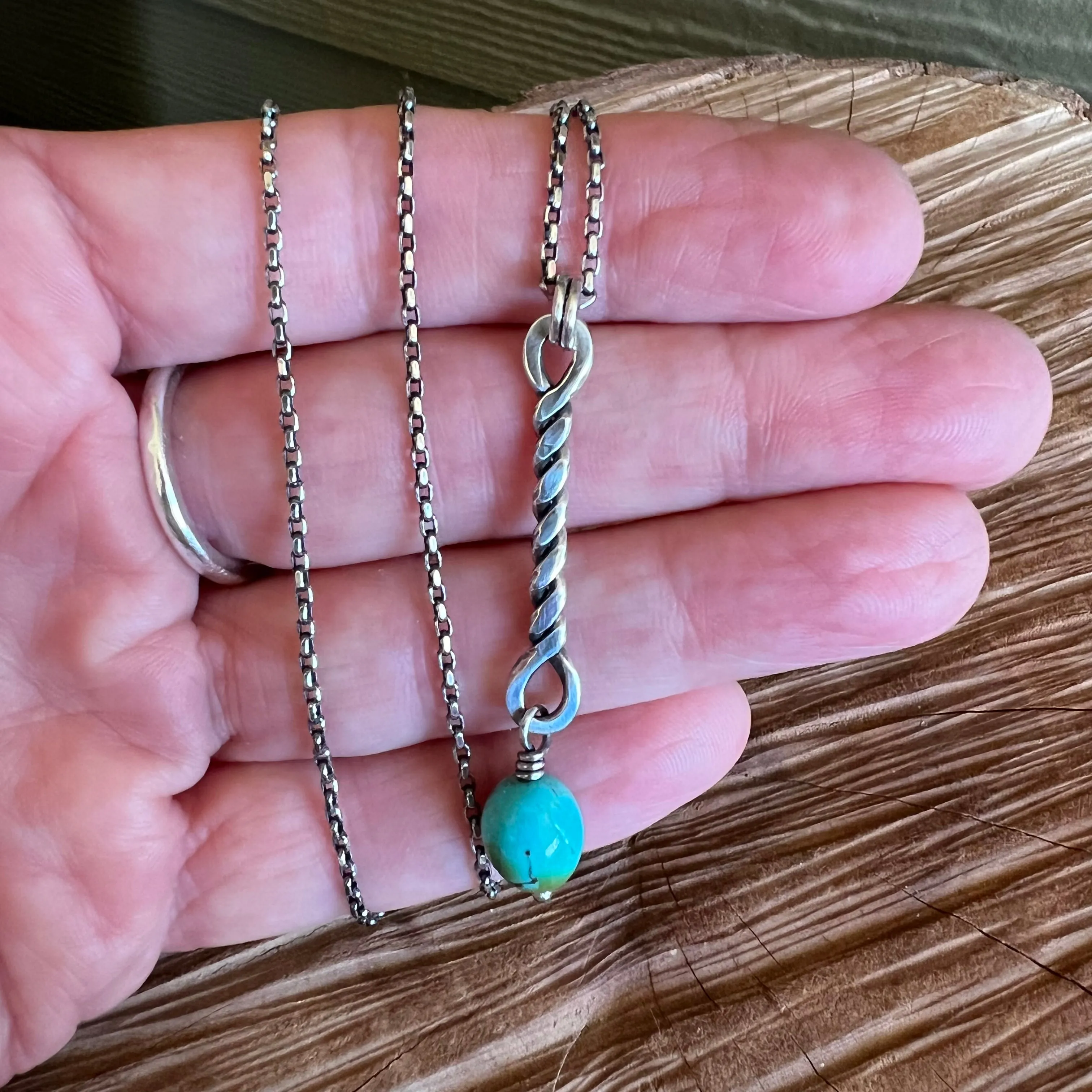 Twisted Sterling Bar Kingman Turquoise Necklace on