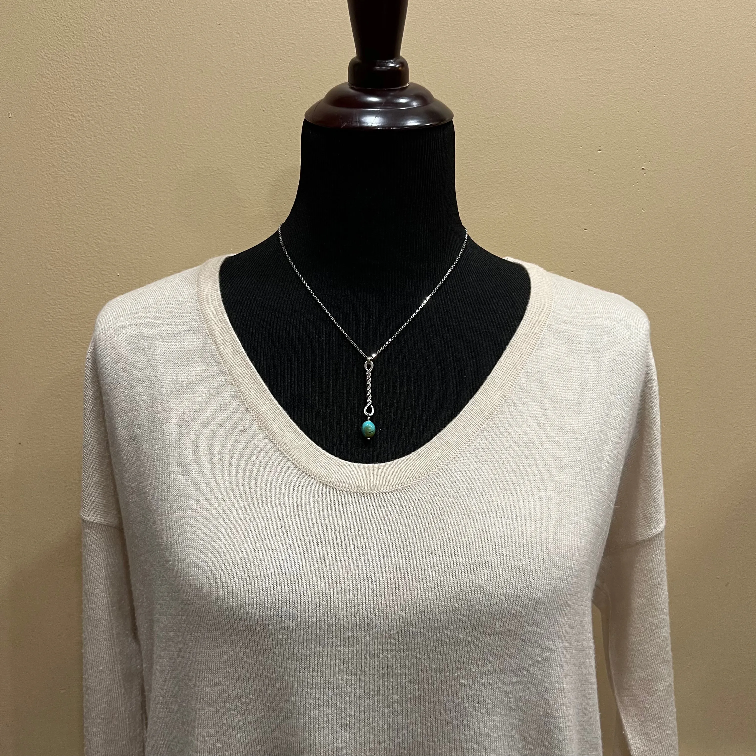 Twisted Sterling Bar Kingman Turquoise Necklace on