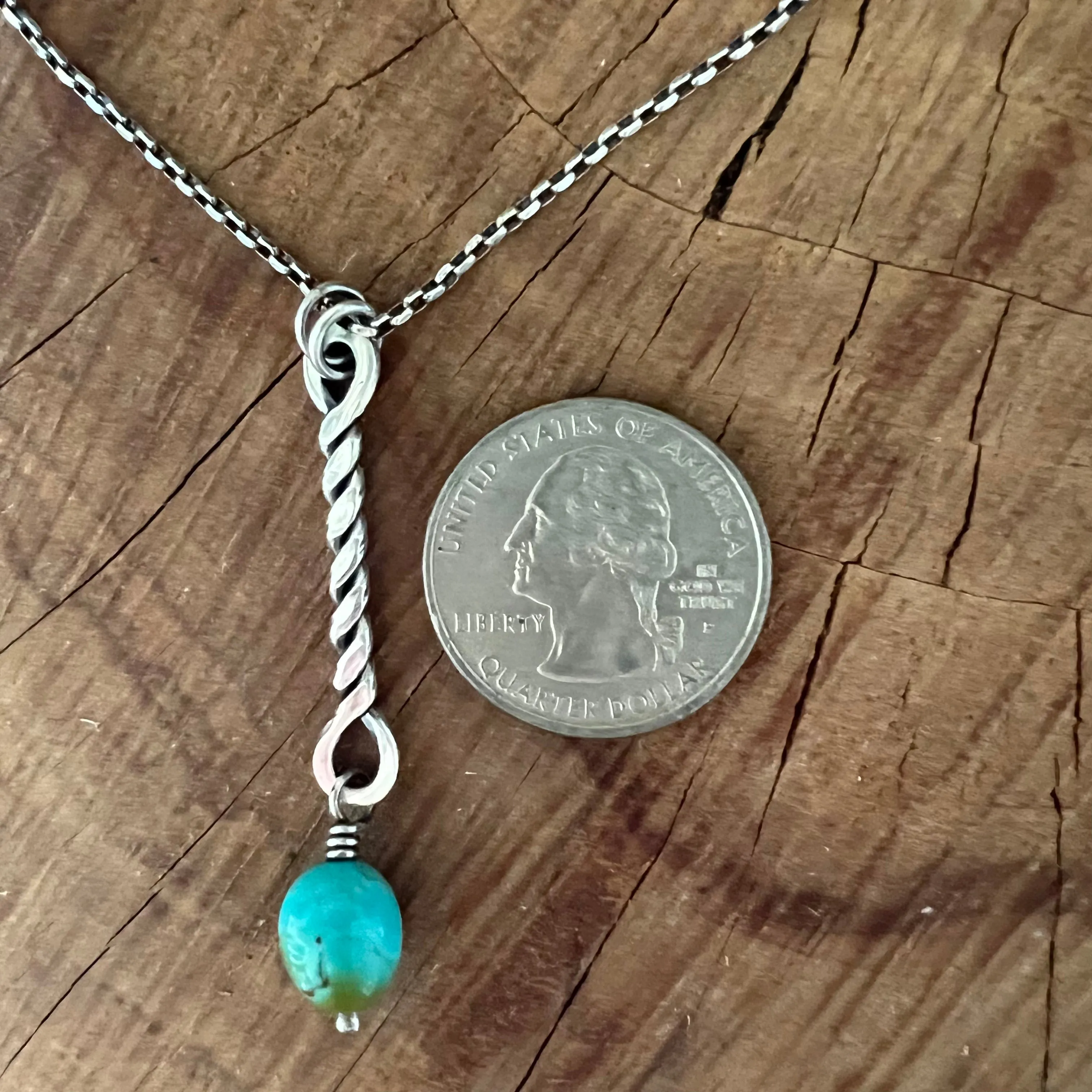 Twisted Sterling Bar Kingman Turquoise Necklace on
