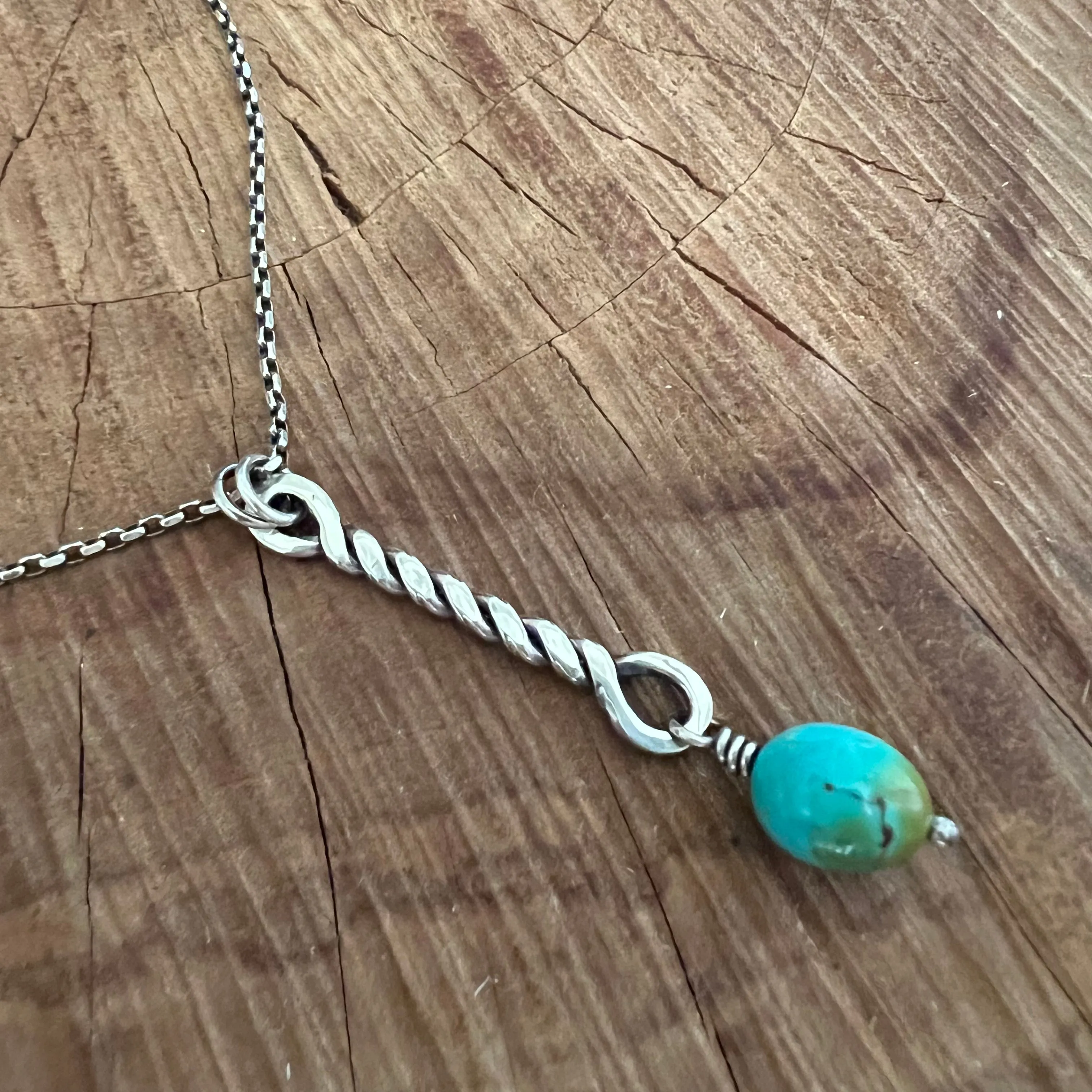 Twisted Sterling Bar Kingman Turquoise Necklace on