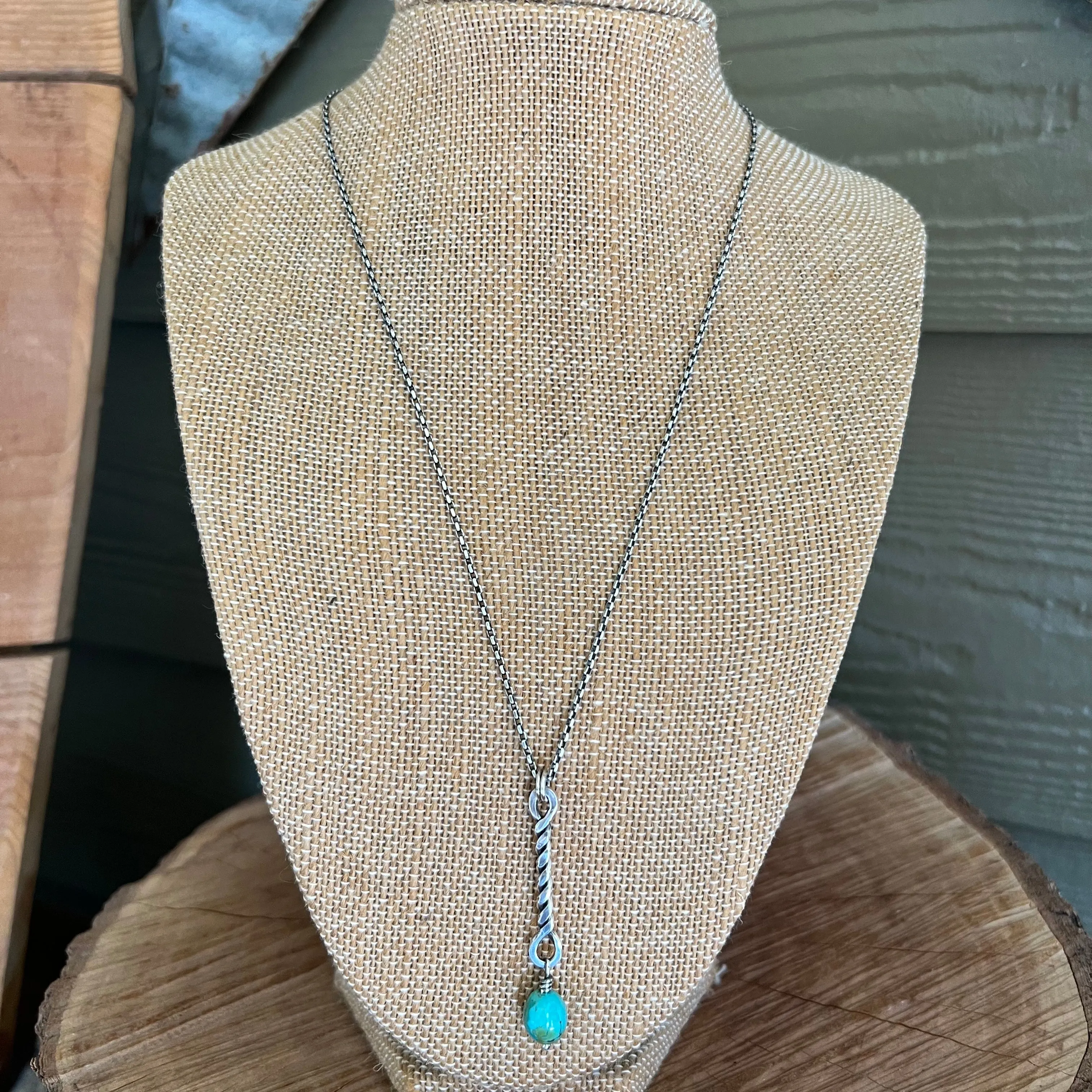 Twisted Sterling Bar Kingman Turquoise Necklace on