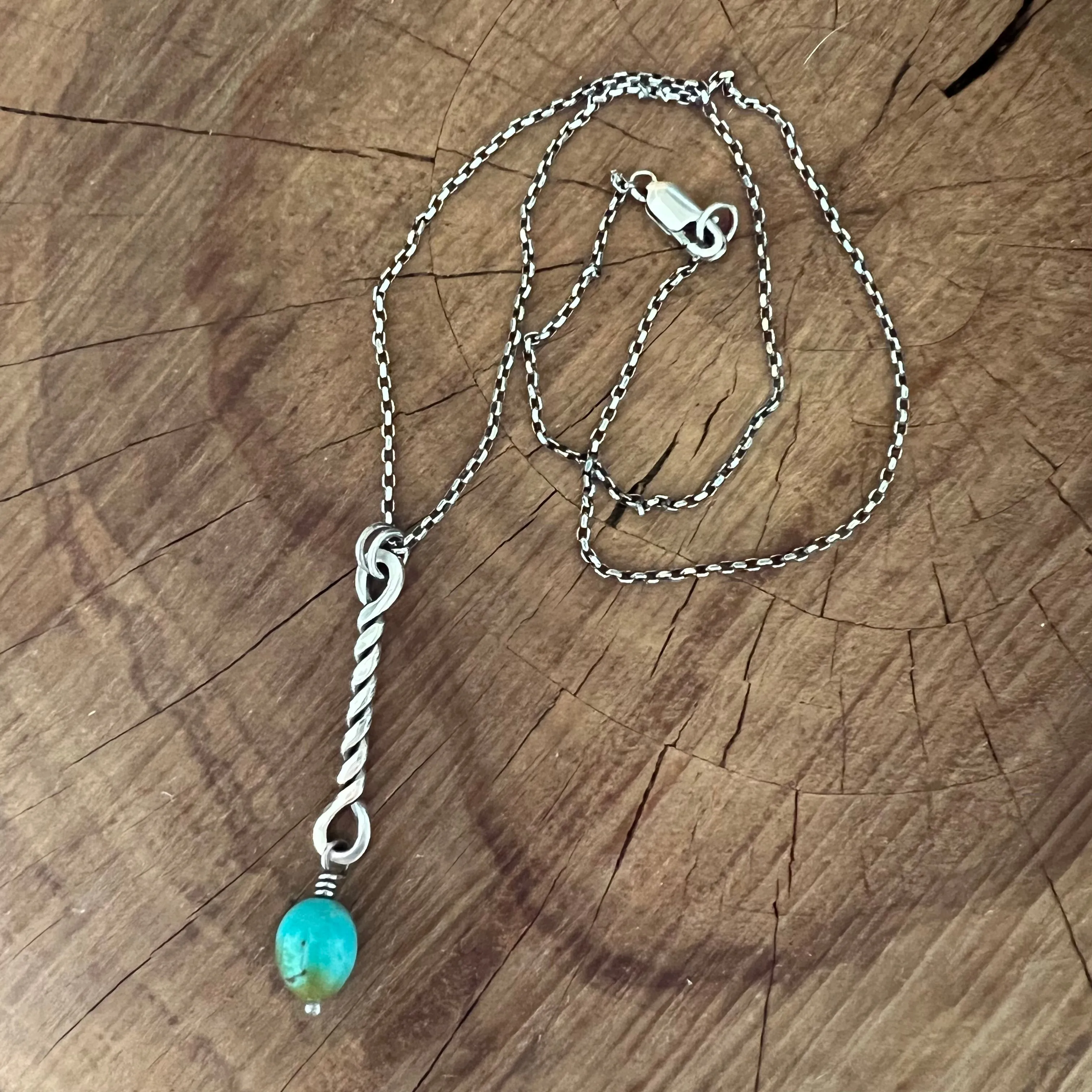 Twisted Sterling Bar Kingman Turquoise Necklace on