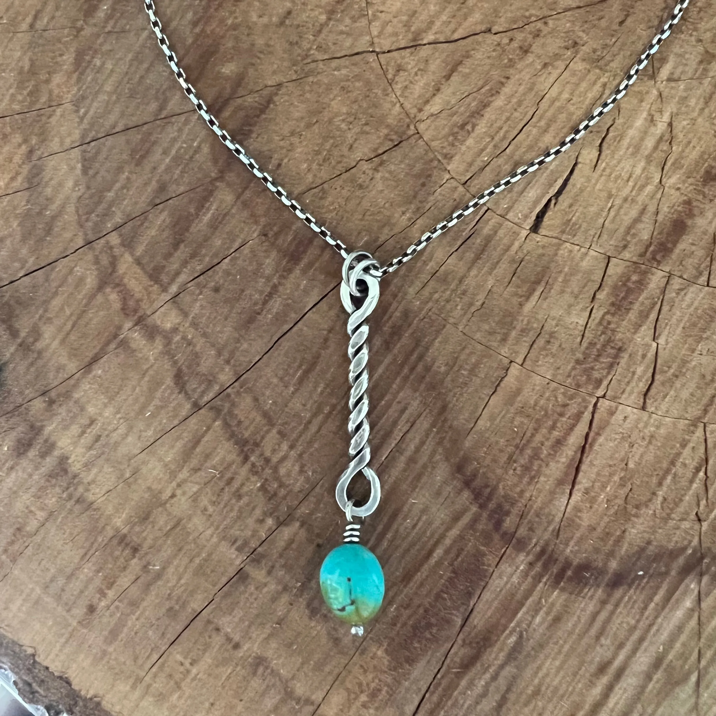 Twisted Sterling Bar Kingman Turquoise Necklace on