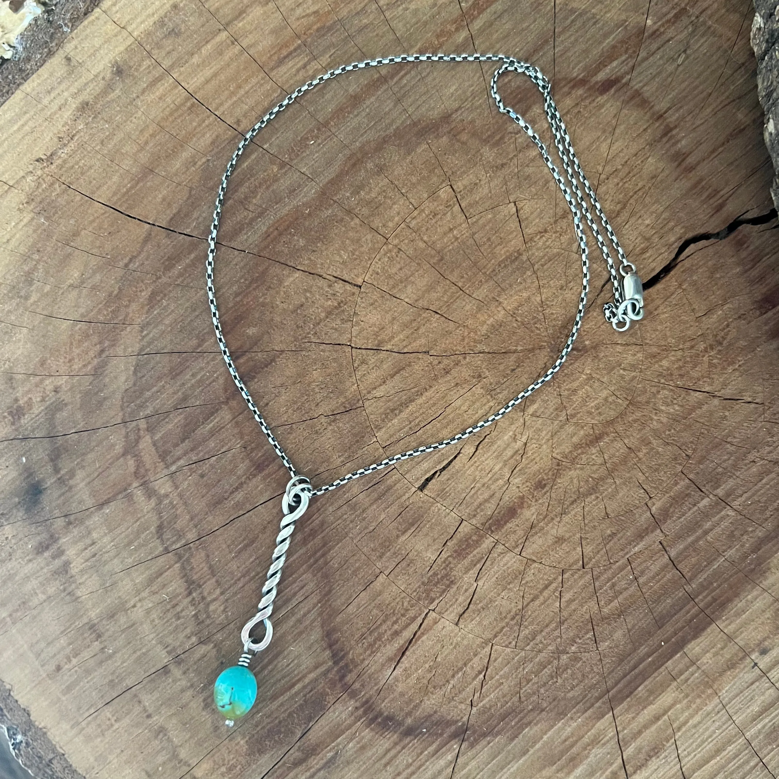 Twisted Sterling Bar Kingman Turquoise Necklace on