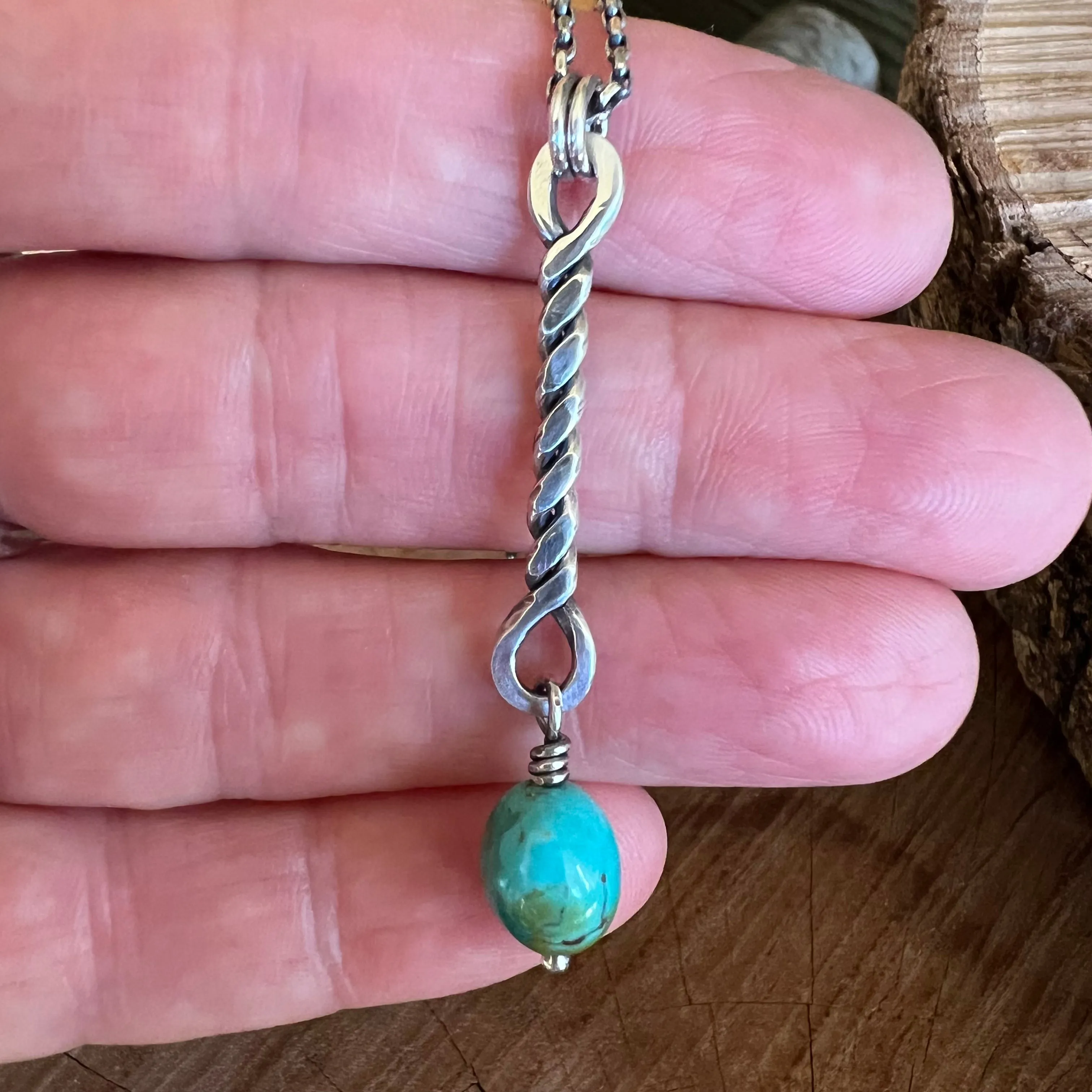 Twisted Sterling Bar Kingman Turquoise Necklace on