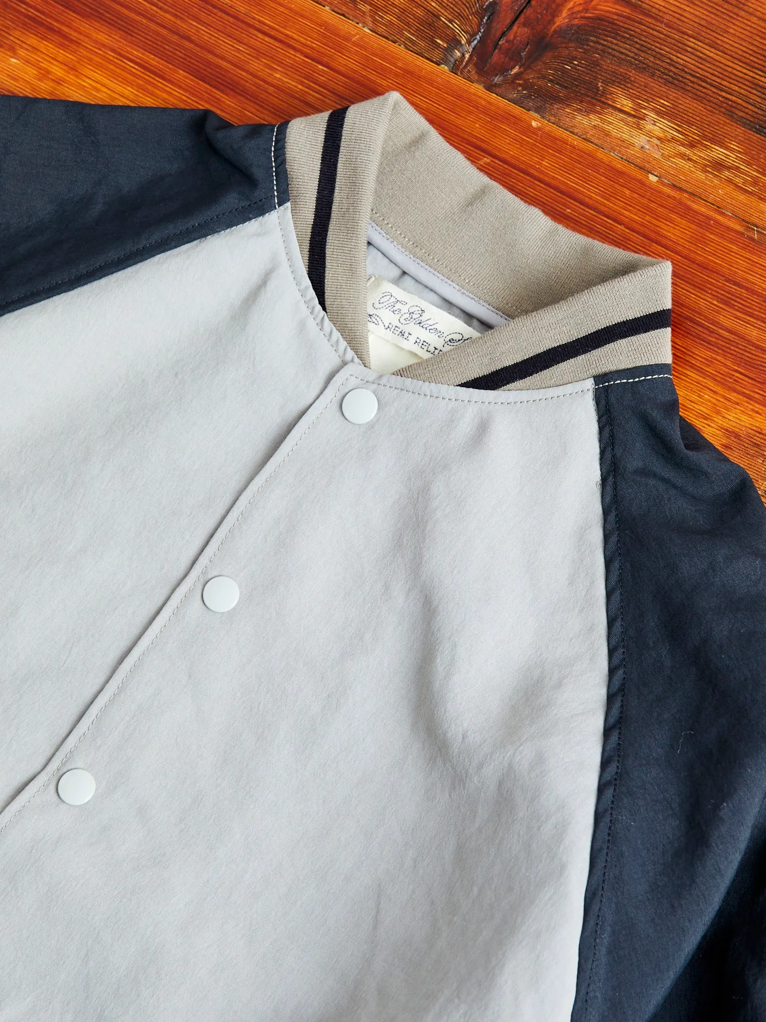 Two-Tone Baseball Jacket in Greige