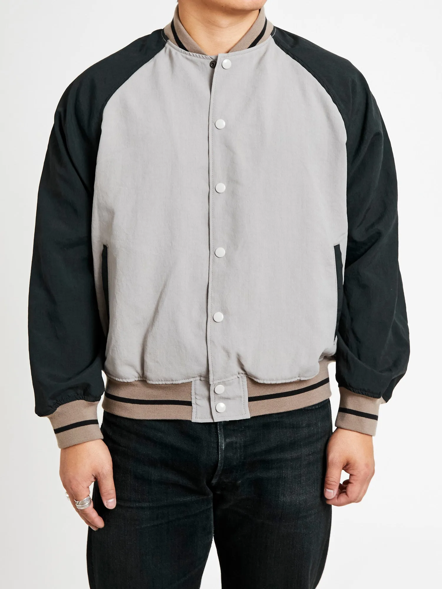 Two-Tone Baseball Jacket in Greige