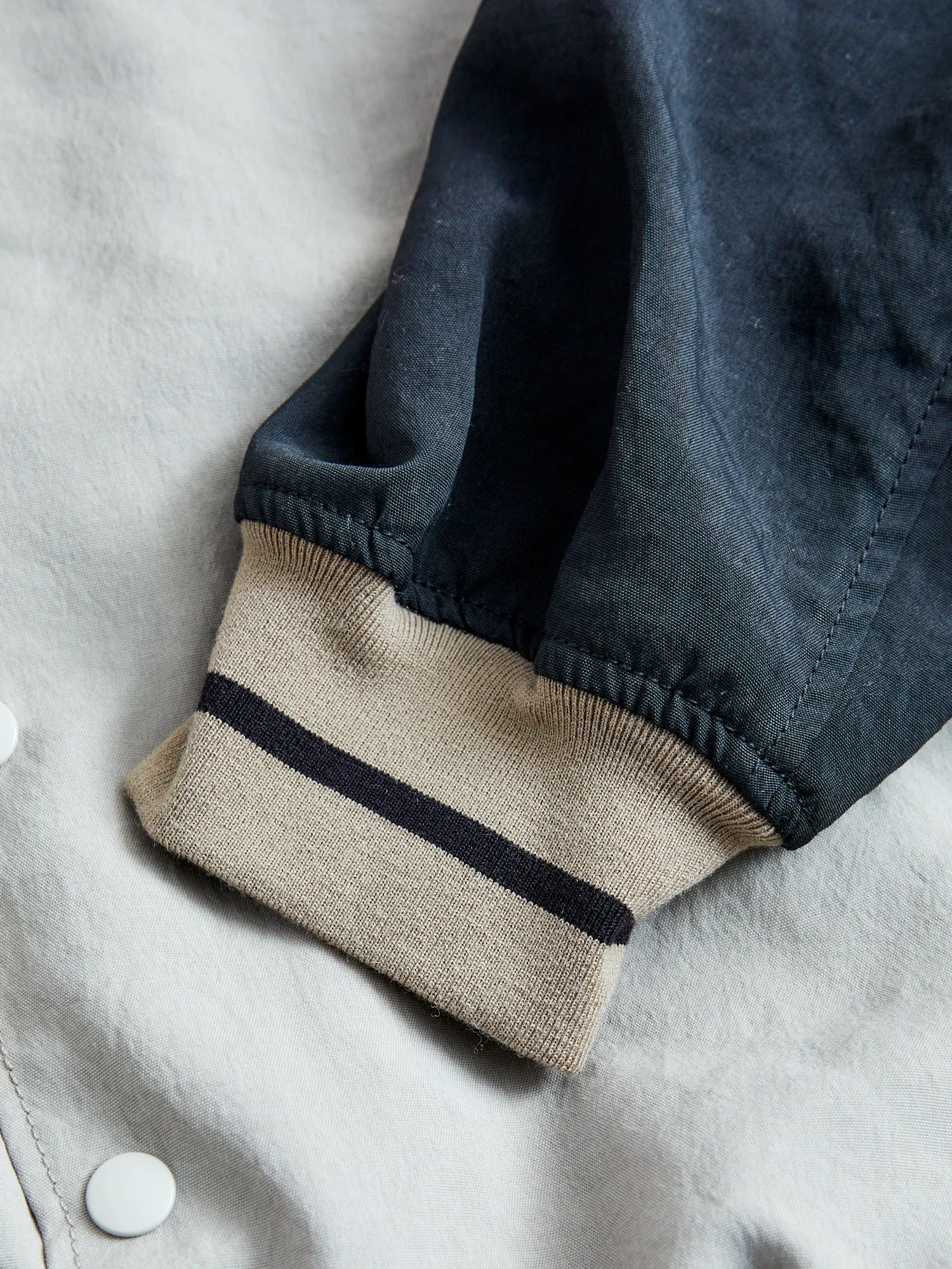 Two-Tone Baseball Jacket in Greige