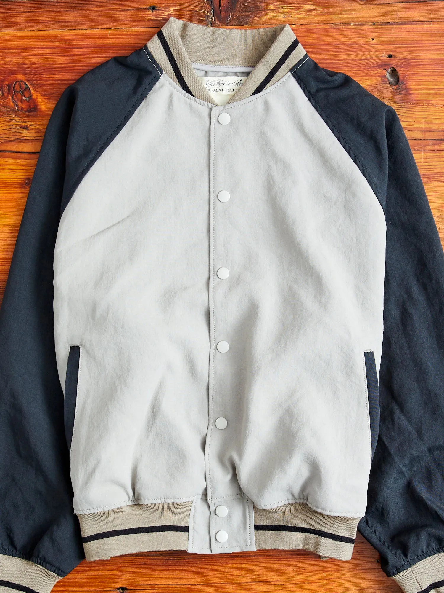 Two-Tone Baseball Jacket in Greige