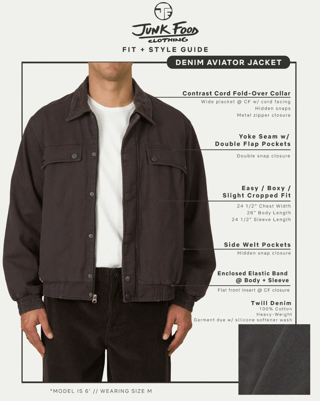 Unisex Denim Corded Collar Aviator Jacket