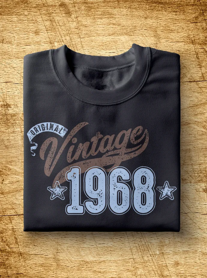 Unisex Year of Birth, 1968, "Vintage" Typographic T-Shirt