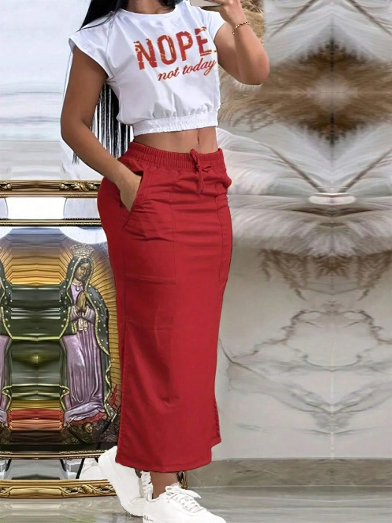 Unity Letter Graphic Crop Tank Top & Split Back Skirt
