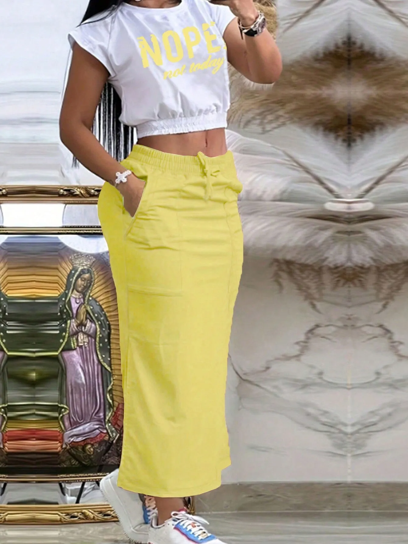 Unity Letter Graphic Crop Tank Top & Split Back Skirt