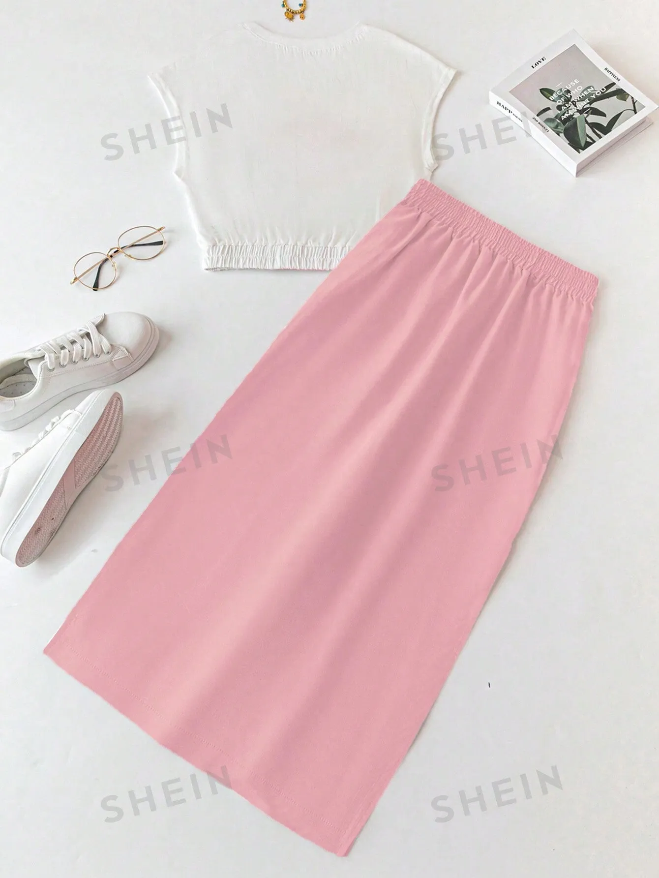 Unity Letter Graphic Crop Tank Top & Split Back Skirt