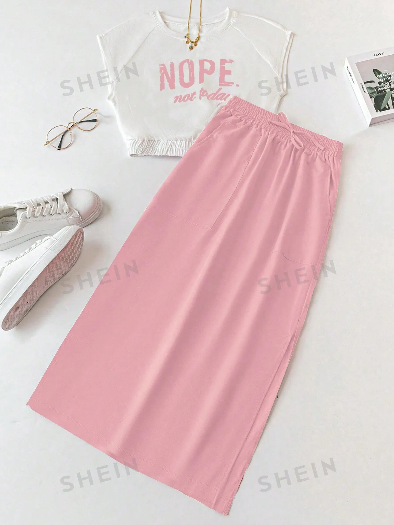 Unity Letter Graphic Crop Tank Top & Split Back Skirt