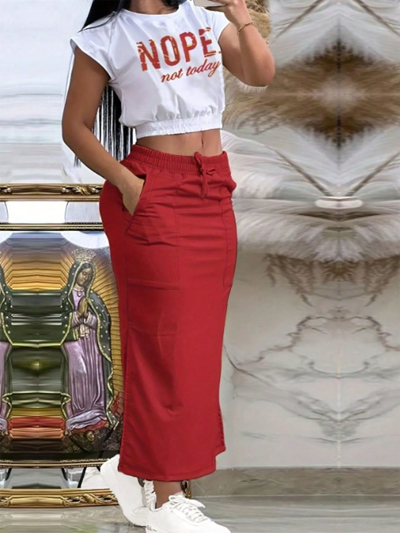 Unity Letter Graphic Crop Tank Top & Split Back Skirt