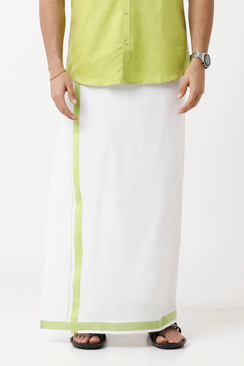 Varna - Light Green Single Layered Fancy Border Pocket Dhoti For Men | Uathayam