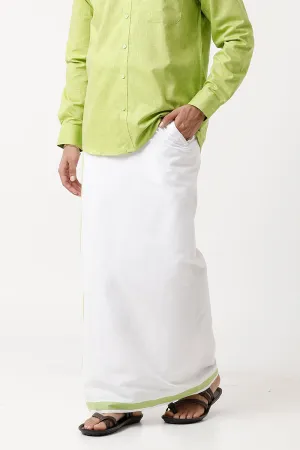 Varna - Light Green Single Layered Fancy Border Pocket Dhoti For Men | Uathayam