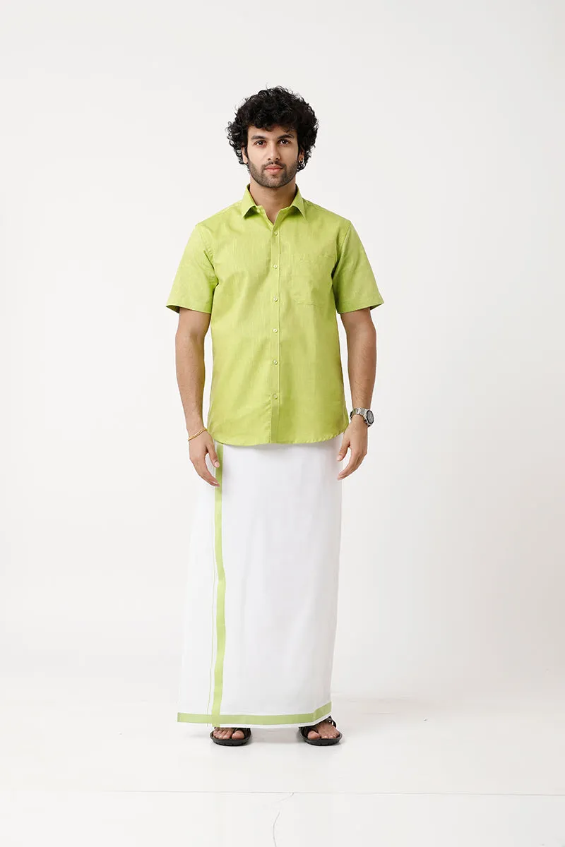 Varna - Light Green Single Layered Fancy Border Pocket Dhoti For Men | Uathayam