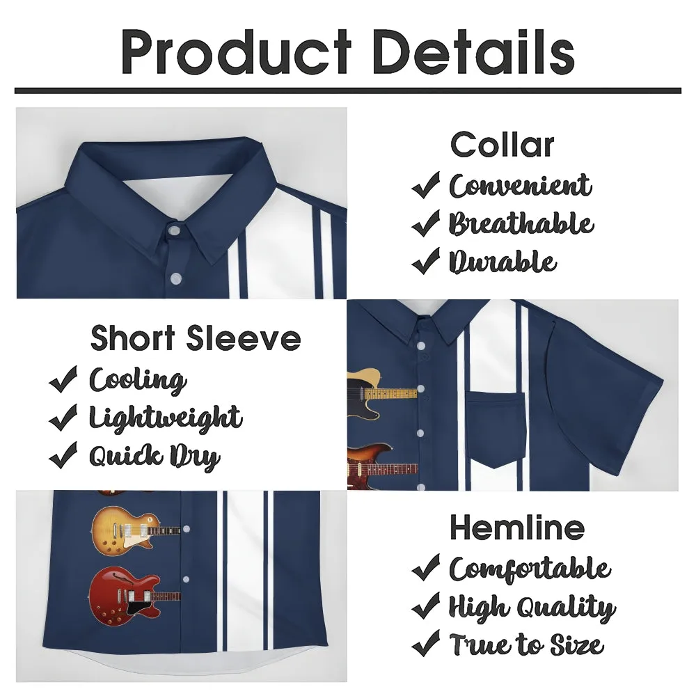 Vintage Guitar Music Stripe Print Bowling Shirt 2411007814
