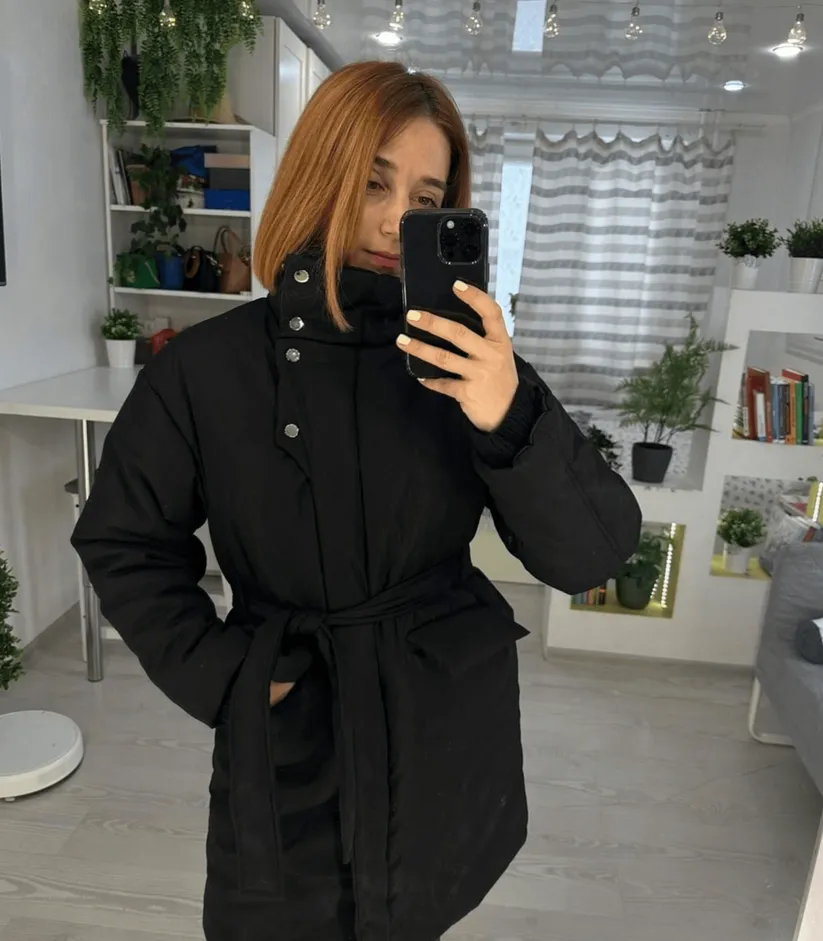 Vintage puffer office jacket with belt - zuzanna