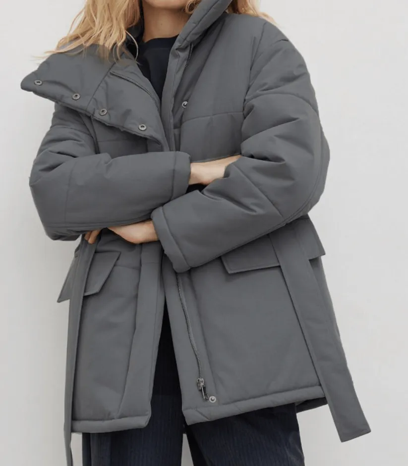 Vintage puffer office jacket with belt - zuzanna