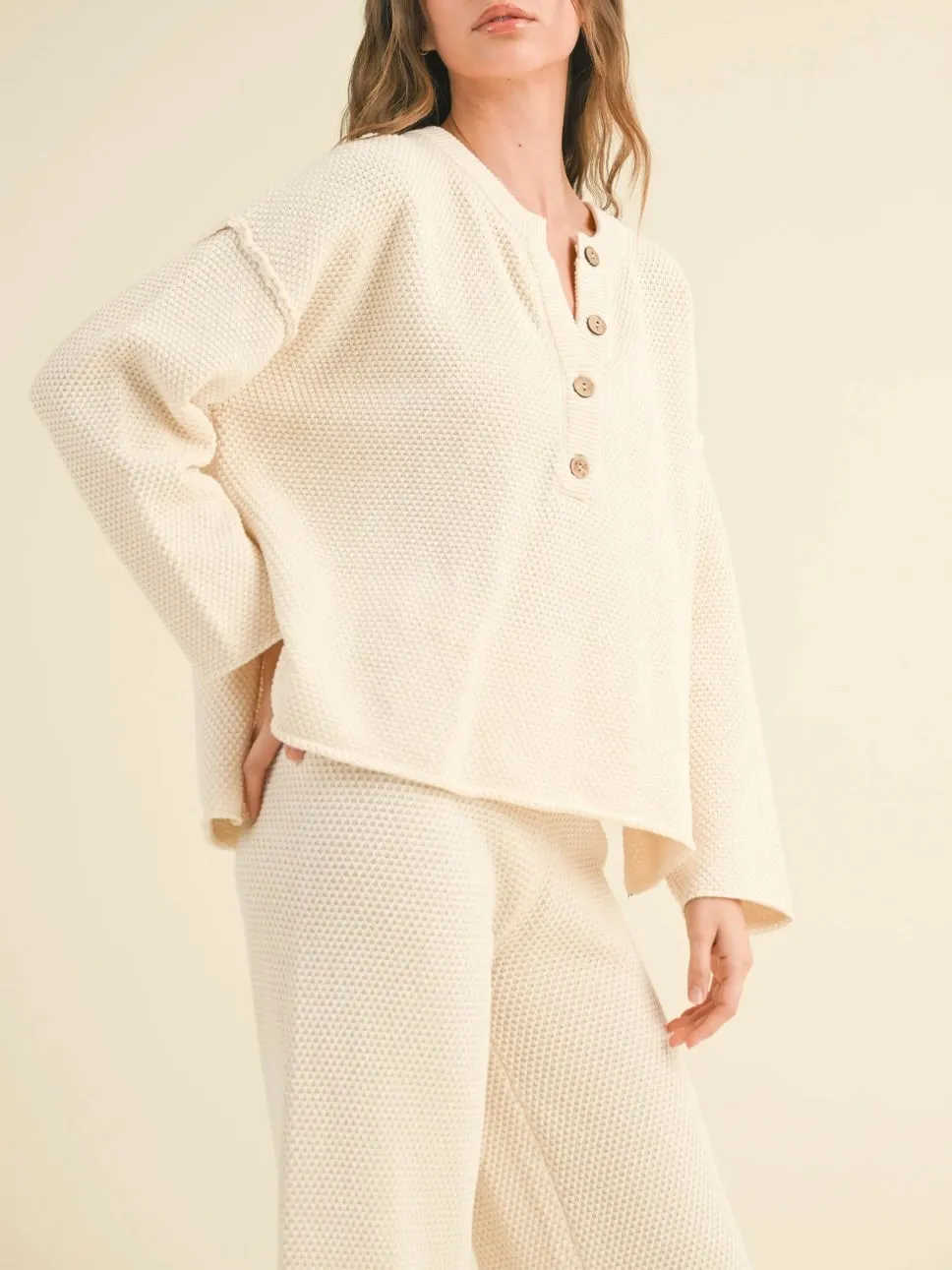 Waffle Knit Sweater - Ivory