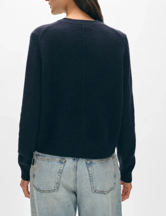 WHITE   WARREN CASHMERE RIB TRIM CREW