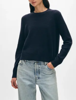 WHITE   WARREN CASHMERE RIB TRIM CREW