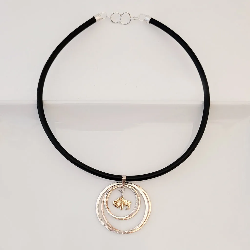 Winner's Circle on Black Leather - Necklace