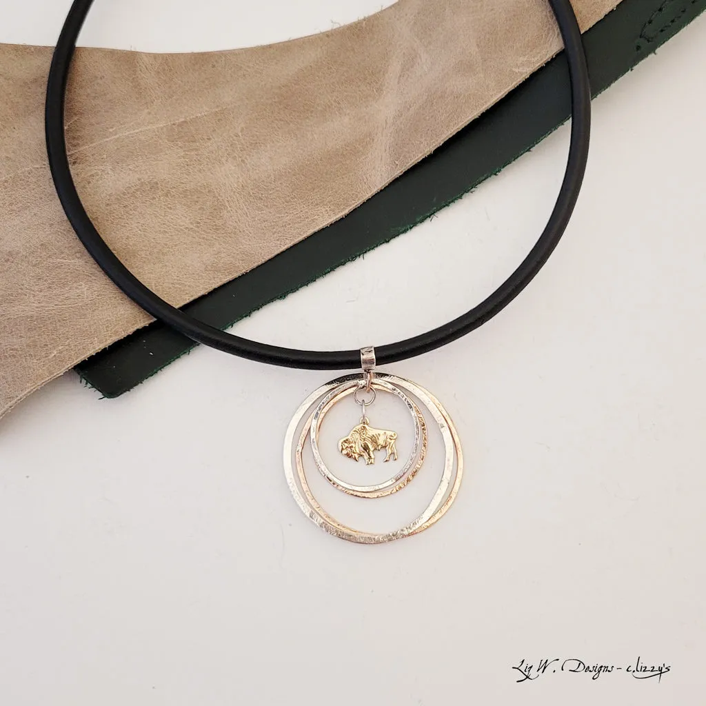 Winner's Circle on Black Leather - Necklace