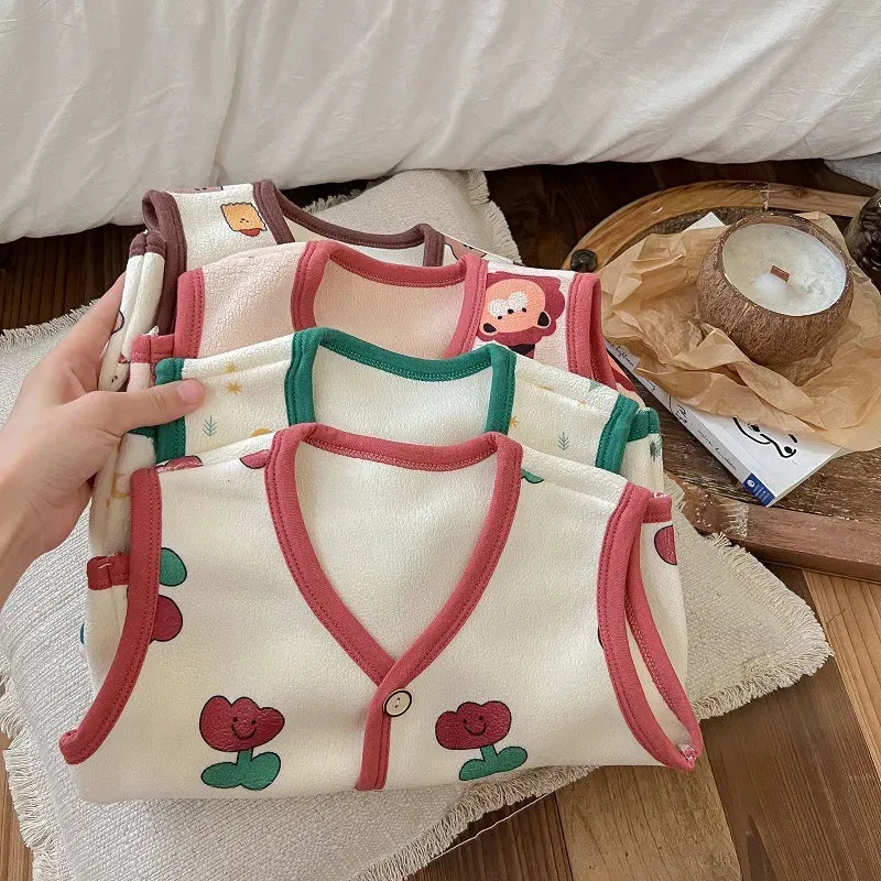 Winter Baby Vests Fleece Sleeveless Jackets for Kids Warm Boys Girls Windbreaker Cartoon Flower Cute Toddler Coats Clothing