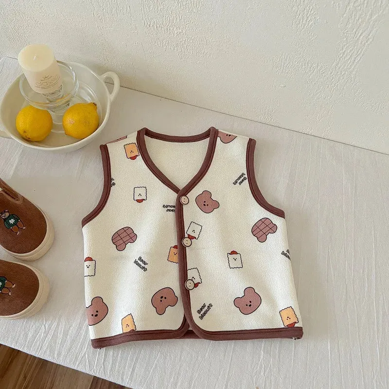 Winter Baby Vests Fleece Sleeveless Jackets for Kids Warm Boys Girls Windbreaker Cartoon Flower Cute Toddler Coats Clothing
