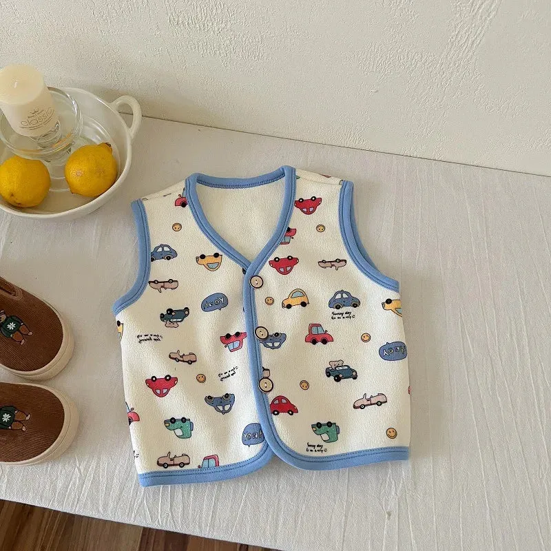 Winter Baby Vests Fleece Sleeveless Jackets for Kids Warm Boys Girls Windbreaker Cartoon Flower Cute Toddler Coats Clothing