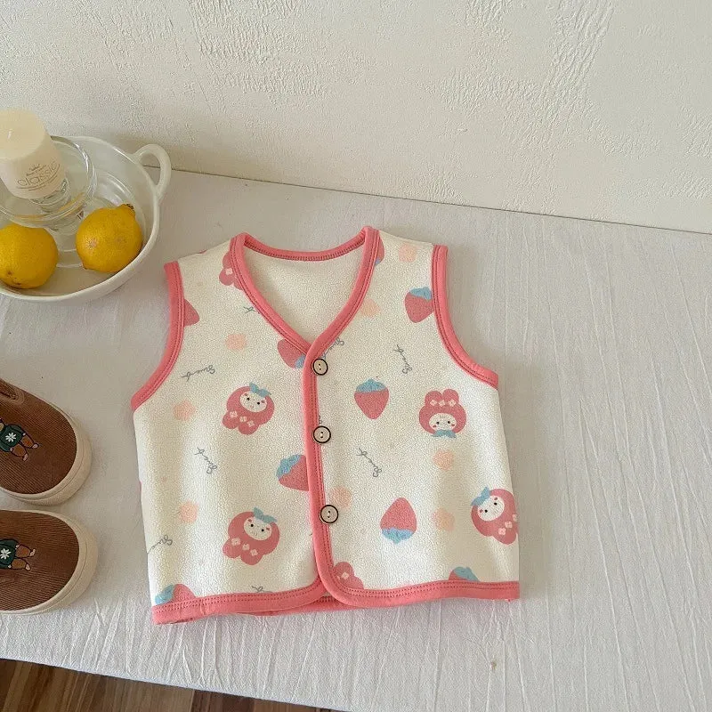 Winter Baby Vests Fleece Sleeveless Jackets for Kids Warm Boys Girls Windbreaker Cartoon Flower Cute Toddler Coats Clothing