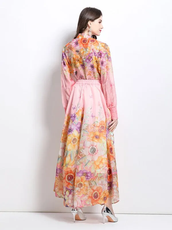 Women's Floral Print Layered Ruffles Maxi Dress