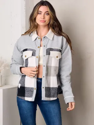WOMEN'S LONG SLEEVE BUTTON UP PLAID JACKET