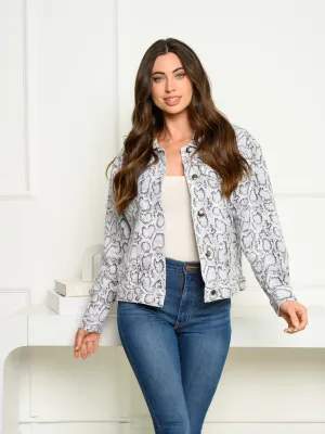 WOMEN'S LONG SLEEVE SNAKE PRINT BUTTON UP JACKET