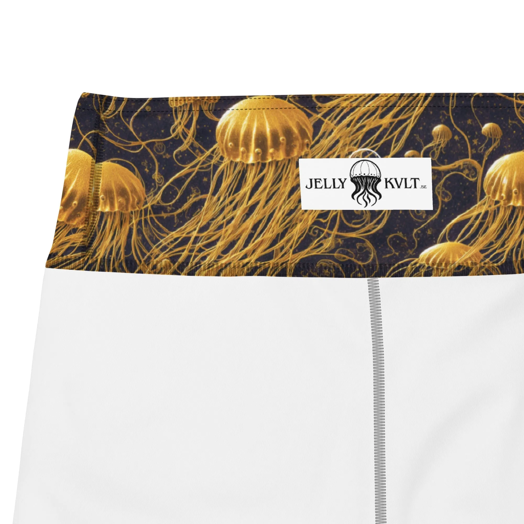 Yoga Shorts - Black And Gold Jellyfishes