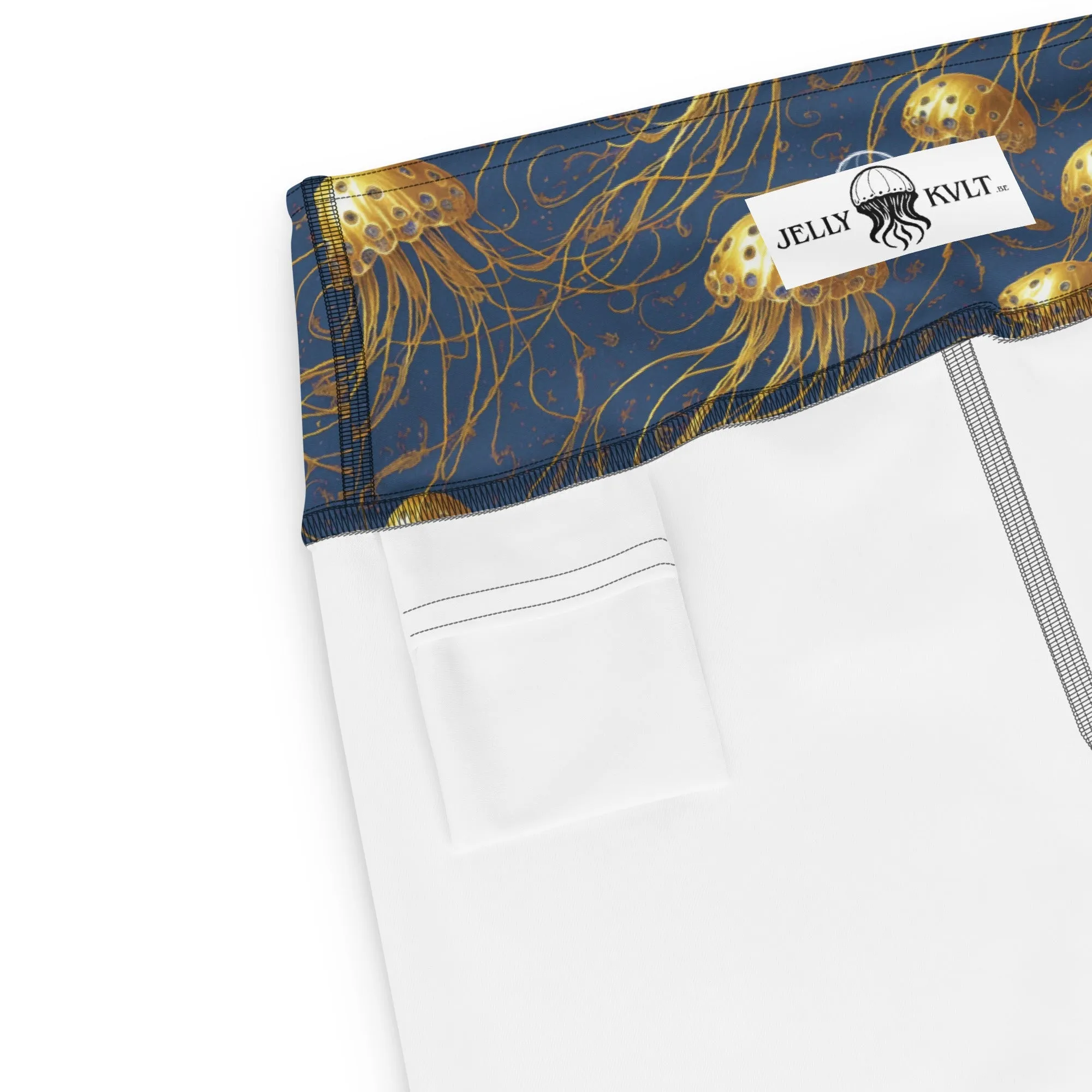 Yoga Shorts - Blue And Gold Jellyfishes